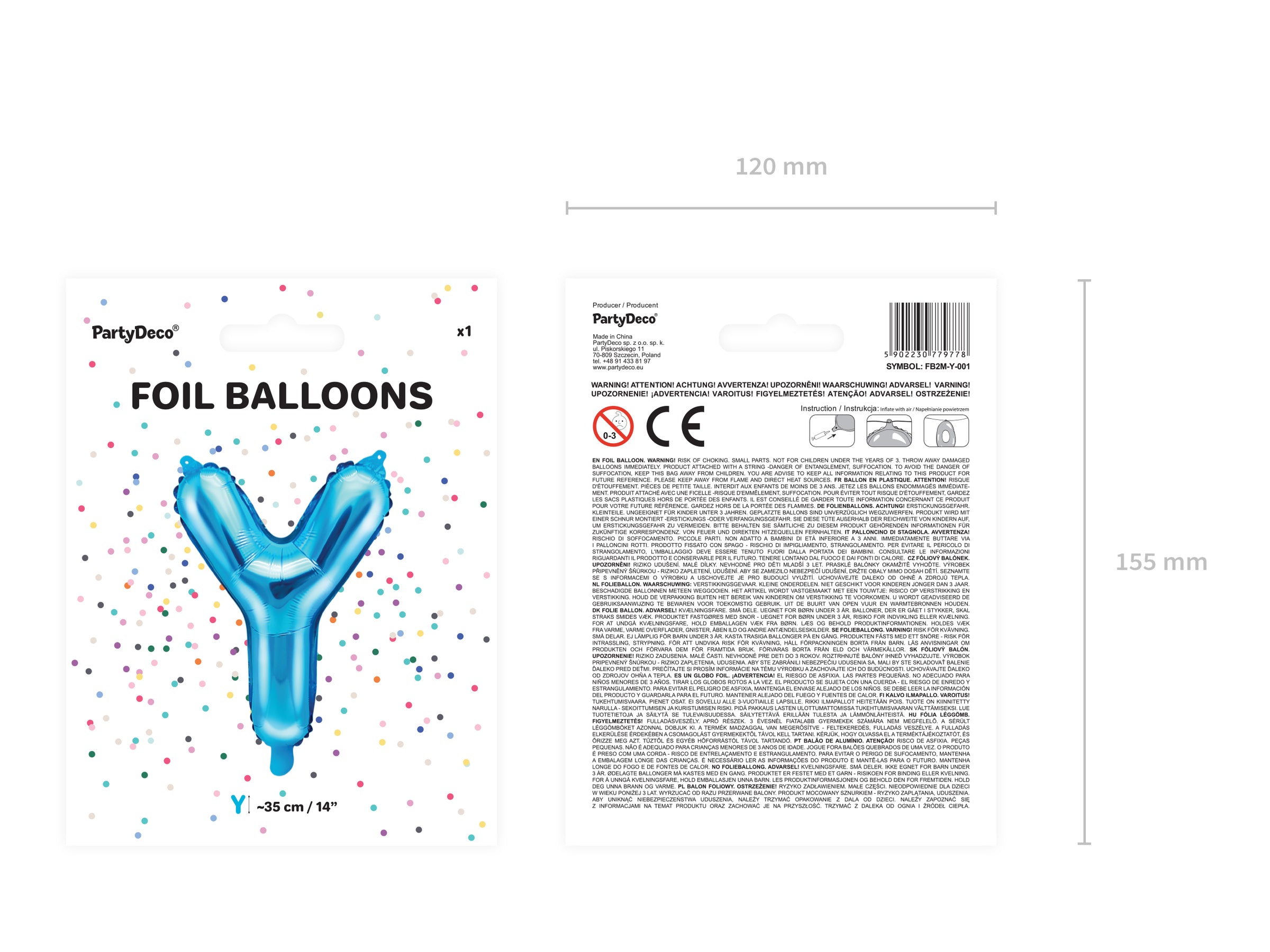 Ballon aluminium lettre Y bleu (35cm)