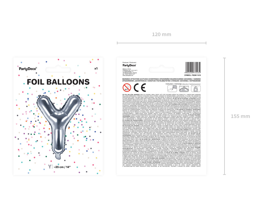 Ballon aluminium lettre Y argenté (35cm)