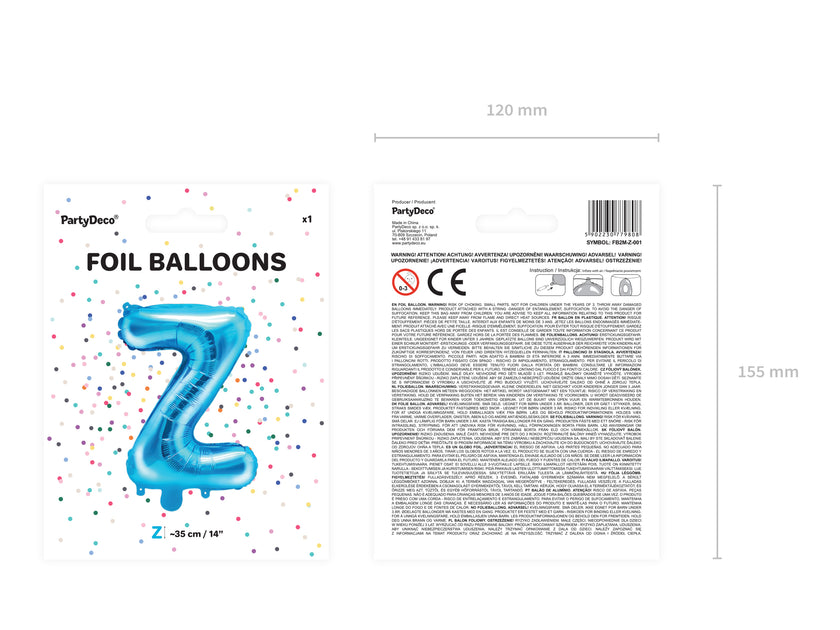 Ballon aluminium lettre Z bleu (35 cm)