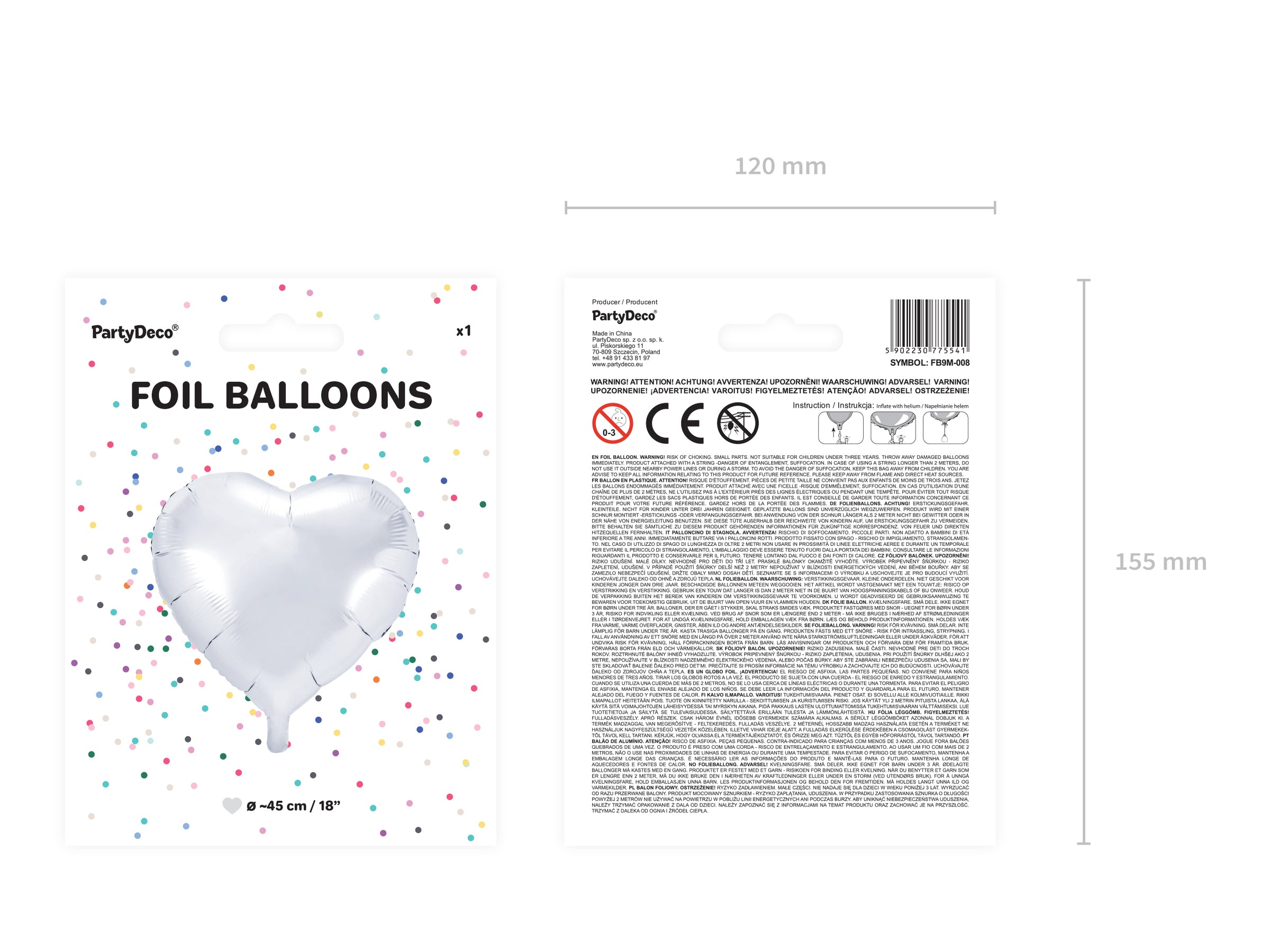 Ballon aluminium 45 cm en forme de cœur blanc