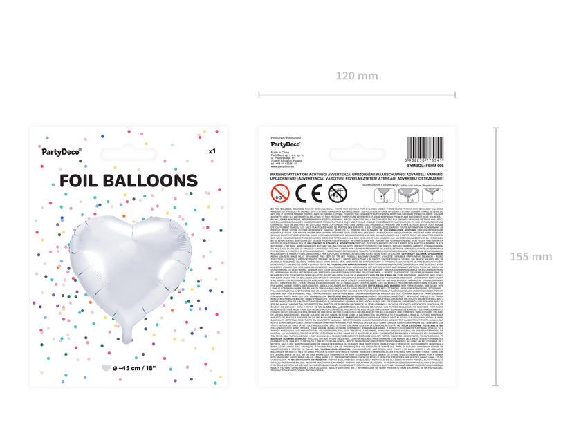 Ballon aluminium 45 cm en forme de cœur blanc