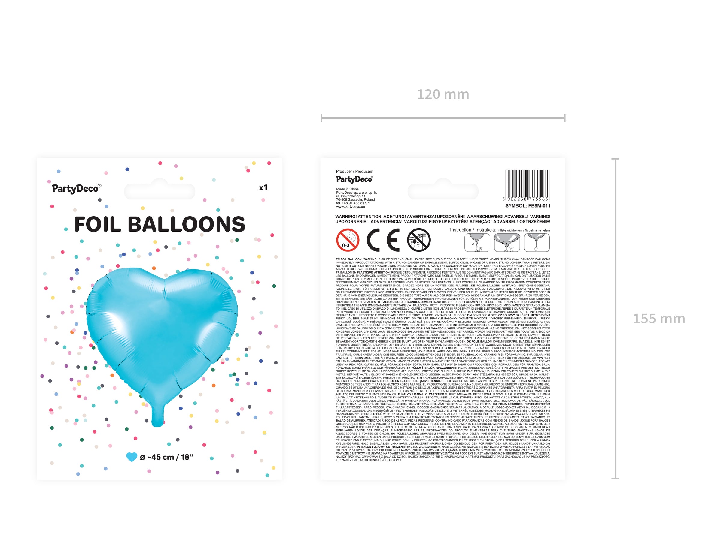 Ballon aluminium en forme de coeur bleu ciel