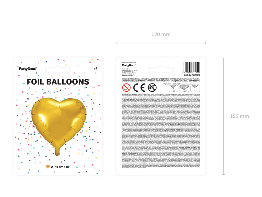 Ballon aluminium 45 cm en forme de cœur doré