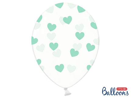 6 ballons avec coeurs verts (30 cm)
