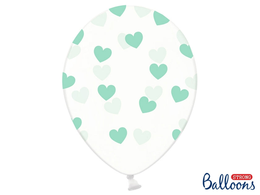 6 ballons avec coeurs verts (30 cm)
