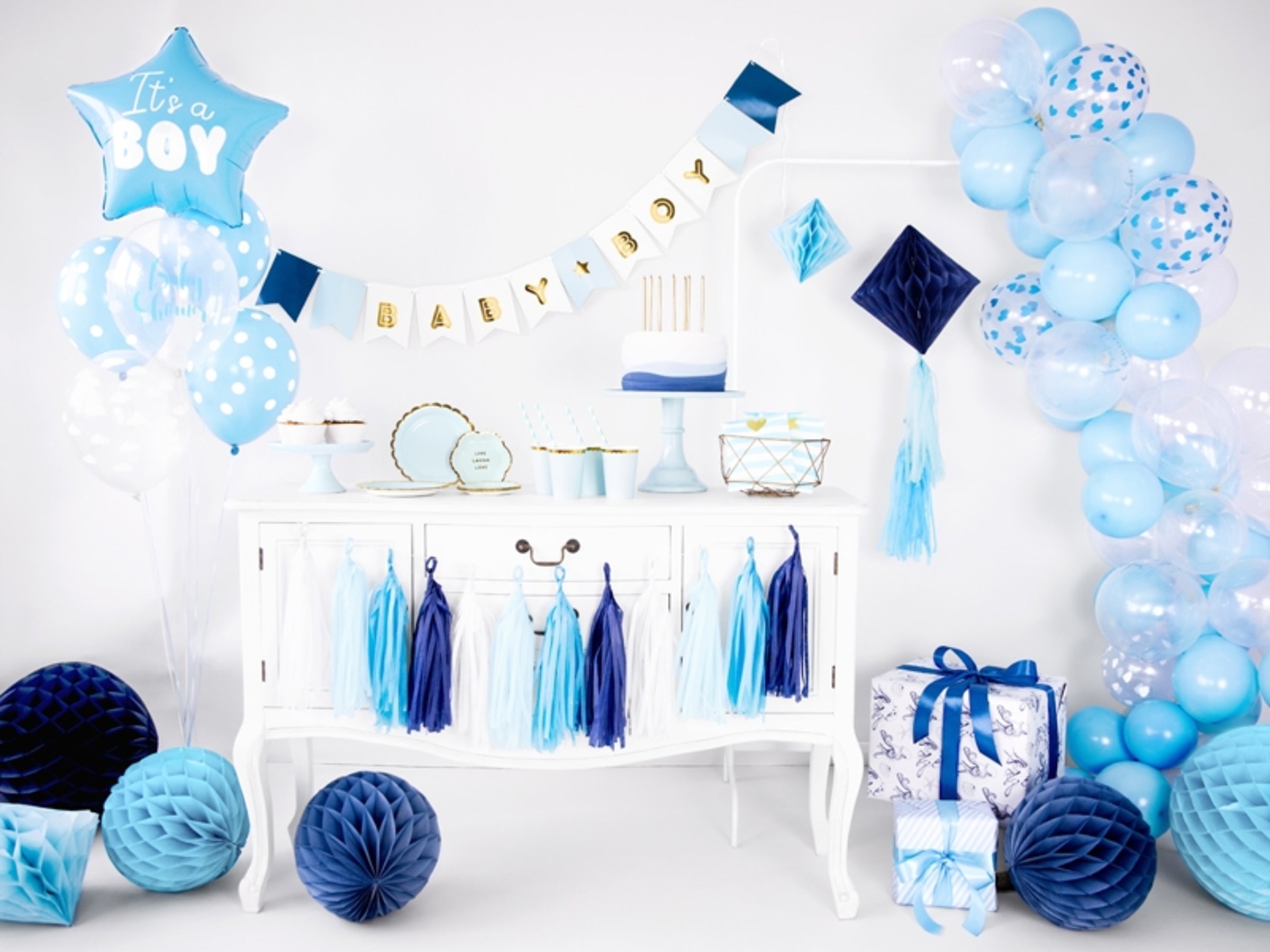 6 ballons transparents avec nuages blancs (30 cm)