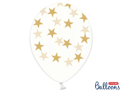 6 ballons transparentes avec étoiles dorées (30 cm)