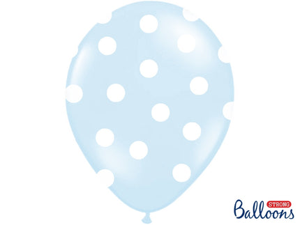 6 ballons bleu pastel à pois blancs (30 cm)