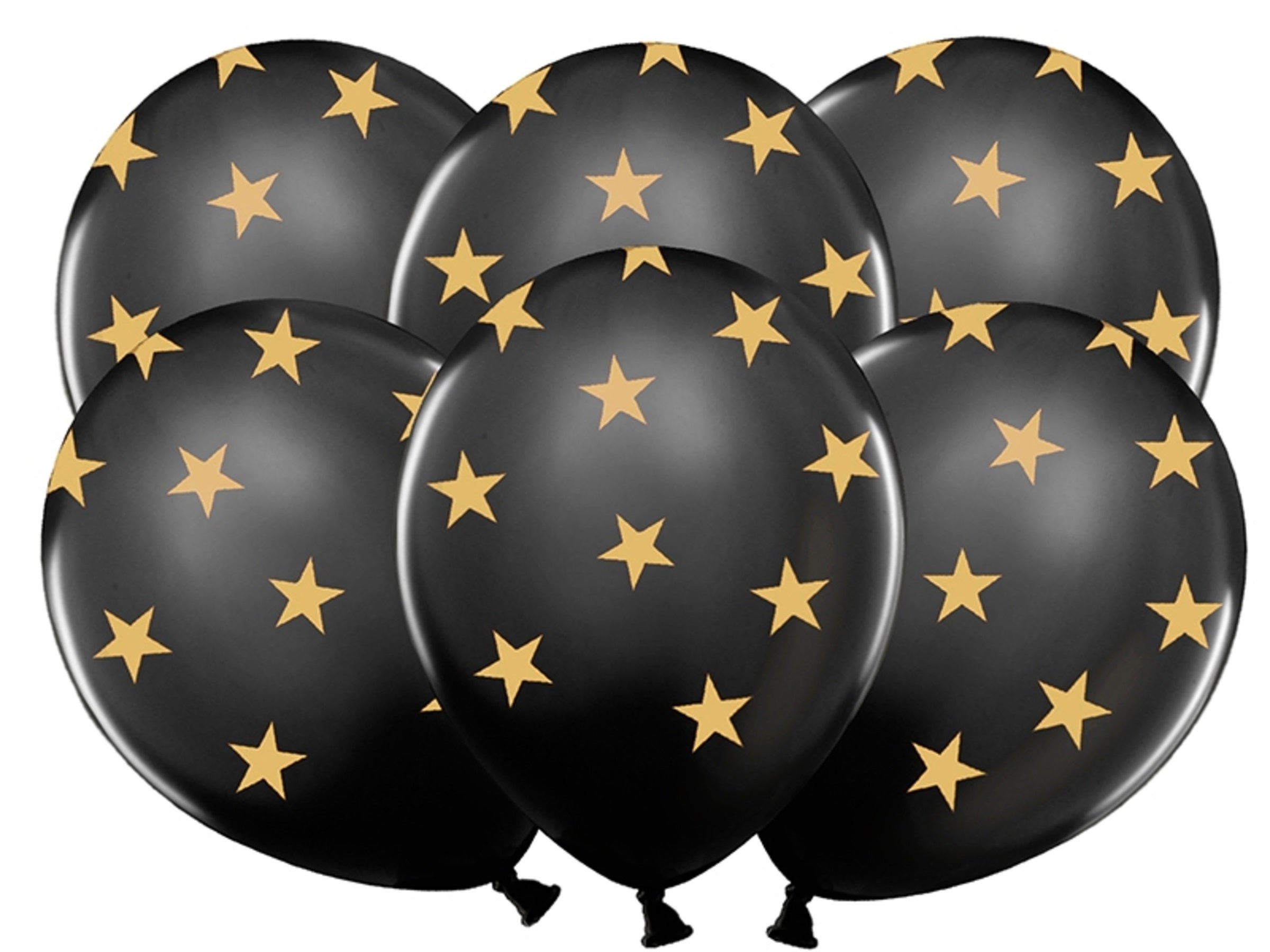6 ballons noirs avec étoiles dorées (30 cm)