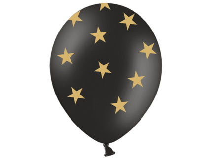 6 ballons noirs avec étoiles dorées (30 cm)