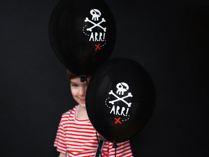 6 ballons en latex fête pirate noir (30 cm) - Pirates Party