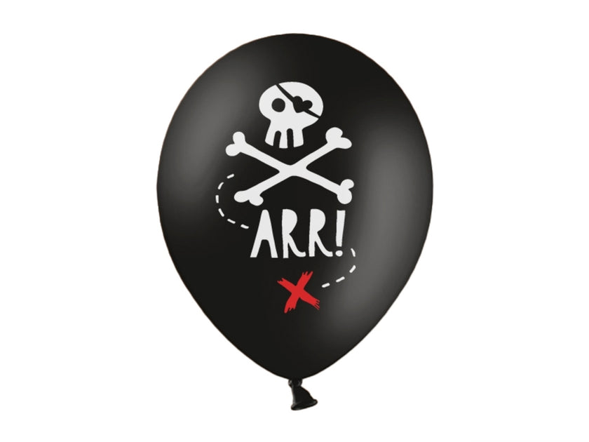 6 ballons en latex fête pirate noir (30 cm) - Pirates Party