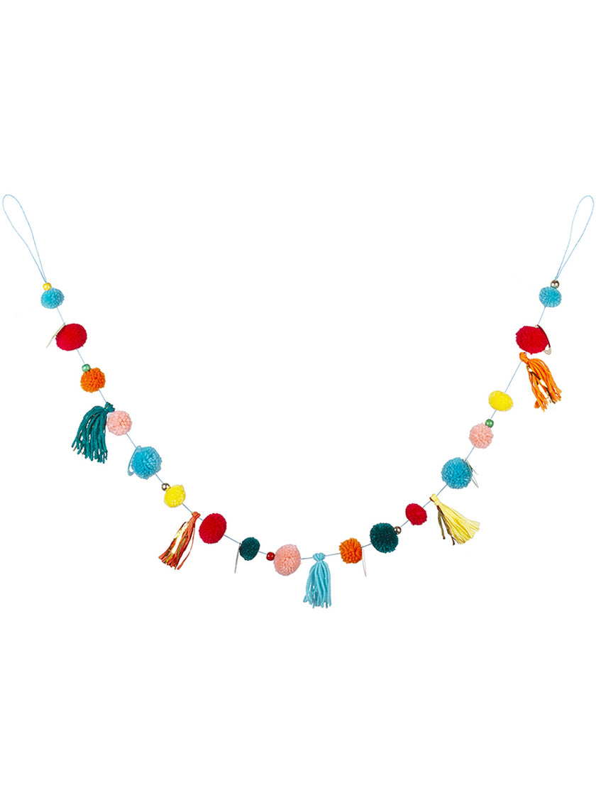 Guirlande pompons et boules multicolore