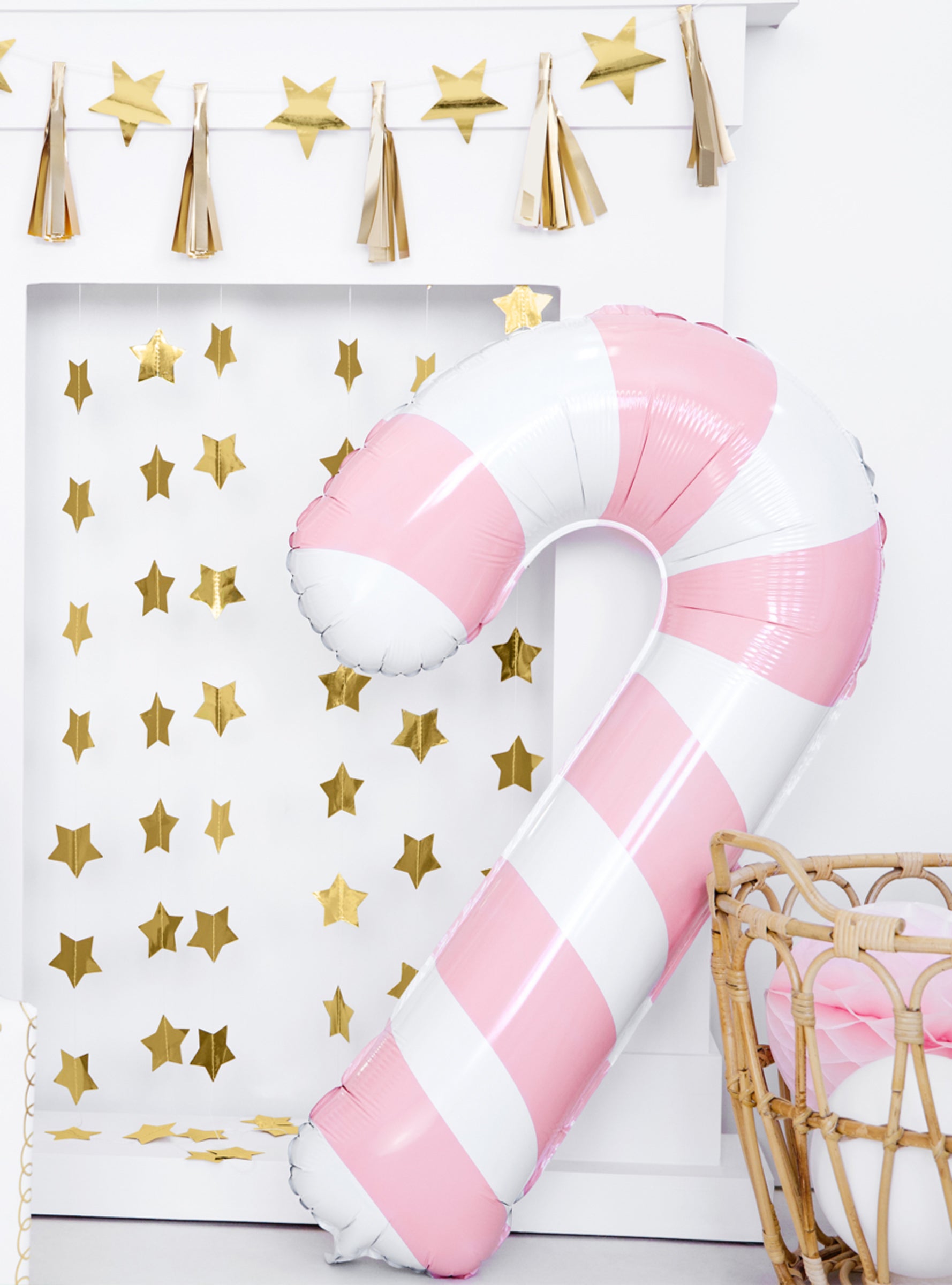 Ballon canne à sucre rose et blanc (74 cm)