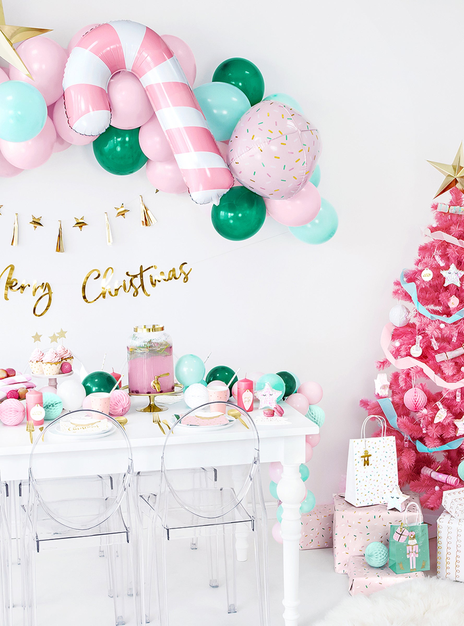 Ballon canne à sucre rose et blanc (74 cm)