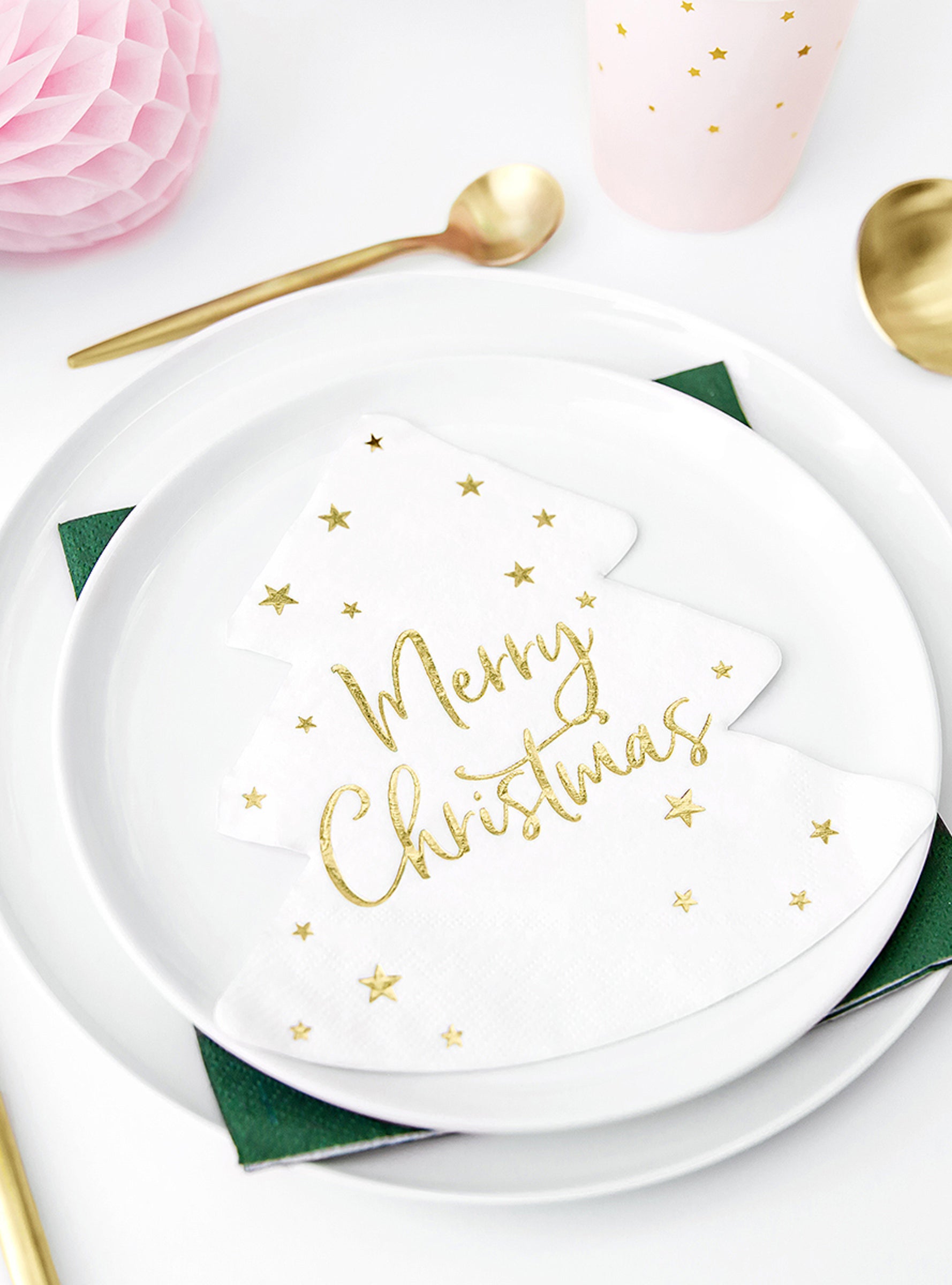 20 Serviettes en papier de noël Merry Christmas en forme de sapin x 16,5 cm)