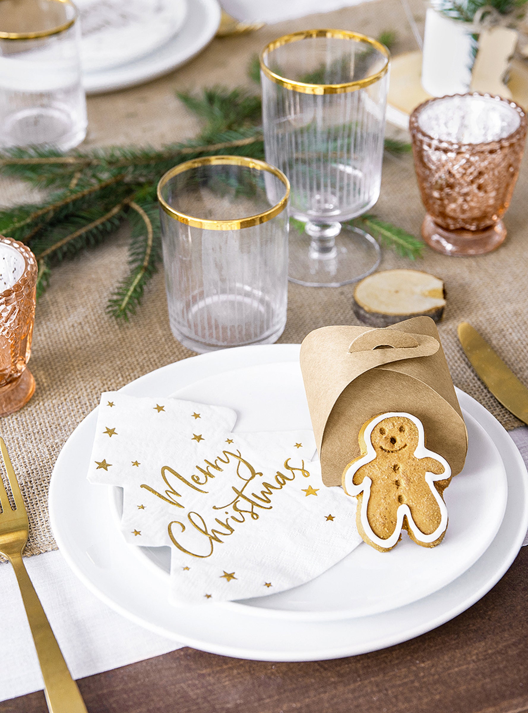 20 Serviettes en papier de noël Merry Christmas en forme de sapin x 16,5 cm)