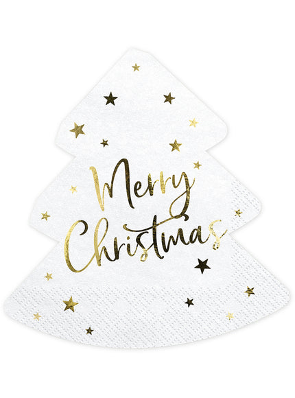 20 Serviettes en papier de noël Merry Christmas en forme de sapin x 16,5 cm)