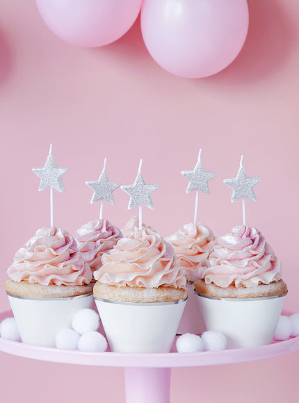 5 bougies étoiles à paillettes argentées