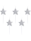 5 bougies étoiles à paillettes argentées