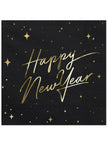 20 serviettes en papier Nouvel An Happy New Year noires et dorées (33 x 33 cm) - New Year's Eve Collection