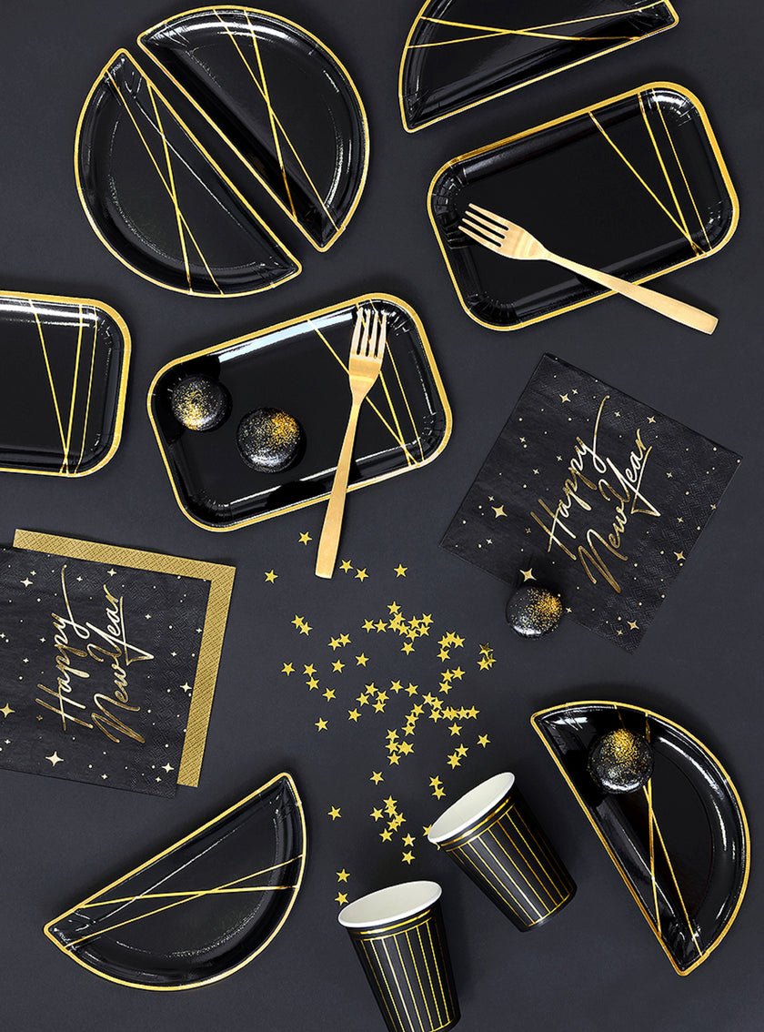 20 serviettes en papier Nouvel An Happy New Year noires et dorées (33 x 33 cm) - New Year's Eve Collection