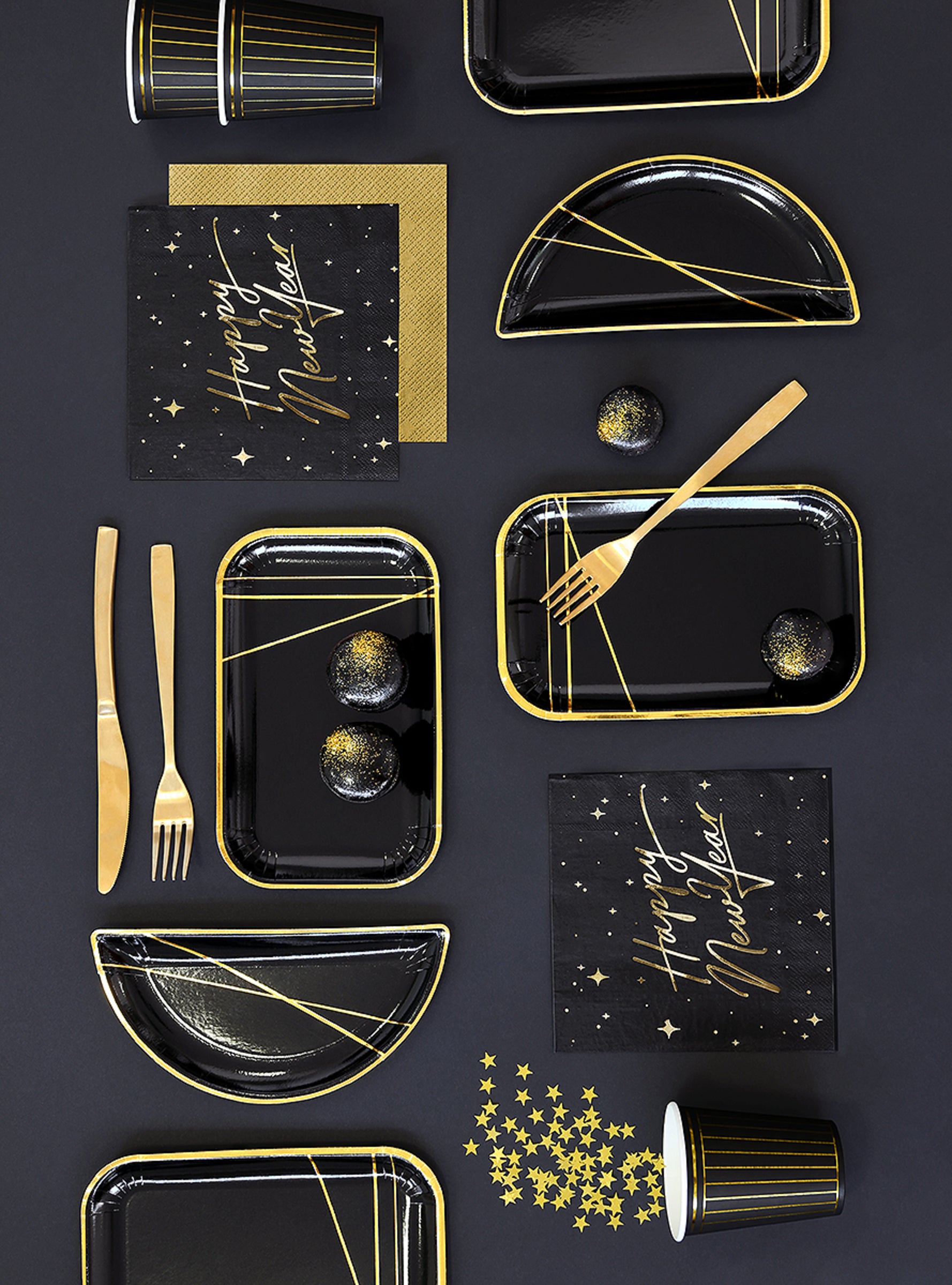 20 serviettes en papier Nouvel An Happy New Year noires et dorées (33 x 33 cm) - New Year's Eve Collection