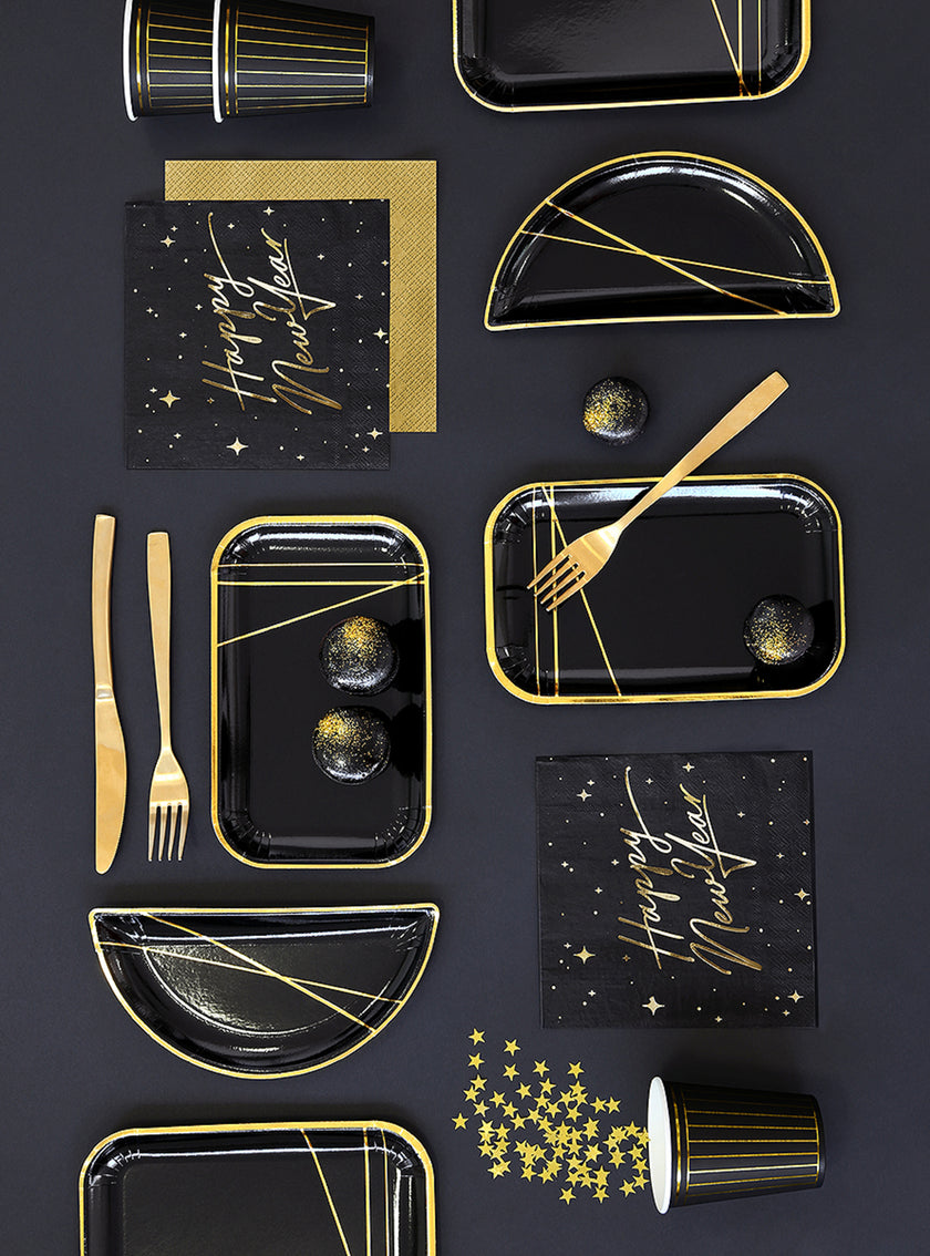 20 serviettes en papier Nouvel An Happy New Year noires et dorées (33 x 33 cm) - New Year's Eve Collection