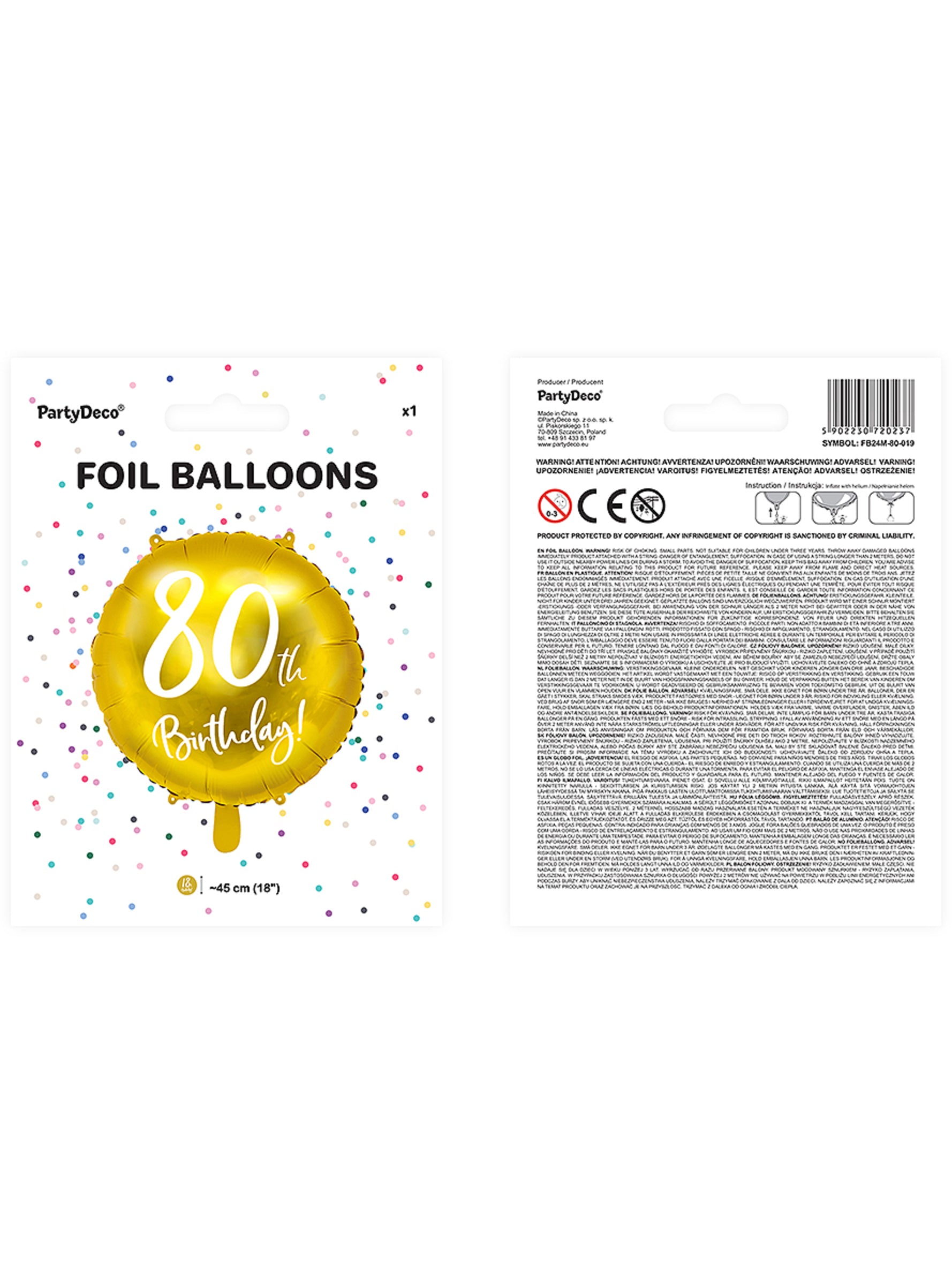 Ballon 80 th Birthday doré (45 cm)