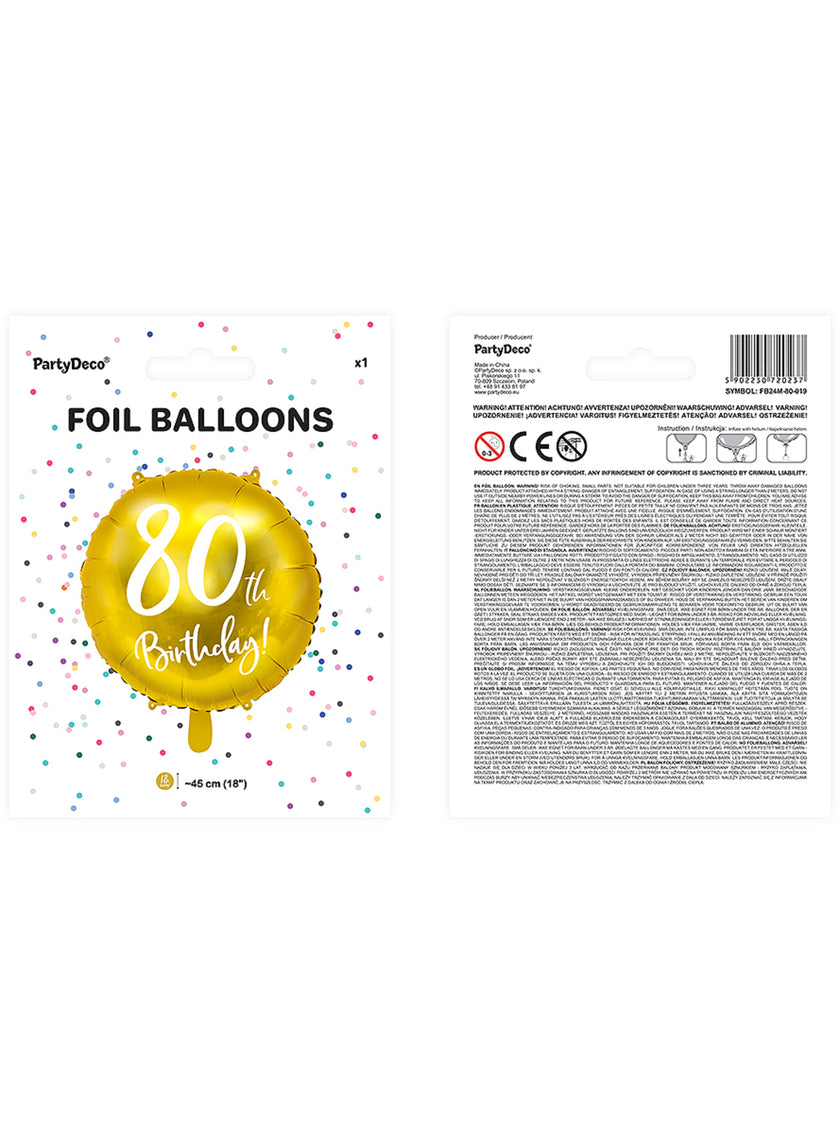 Ballon 80 th Birthday doré (45 cm)