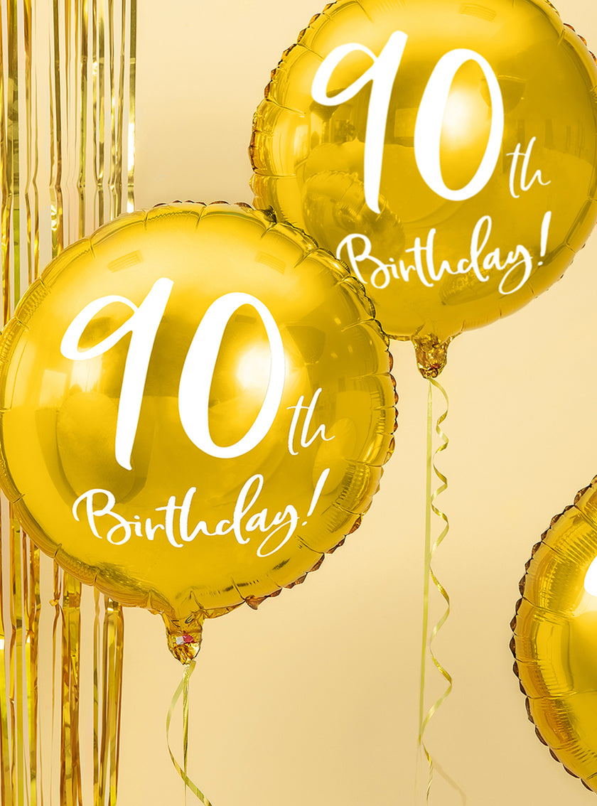 Ballon 90 th Birthday doré (45 cm)