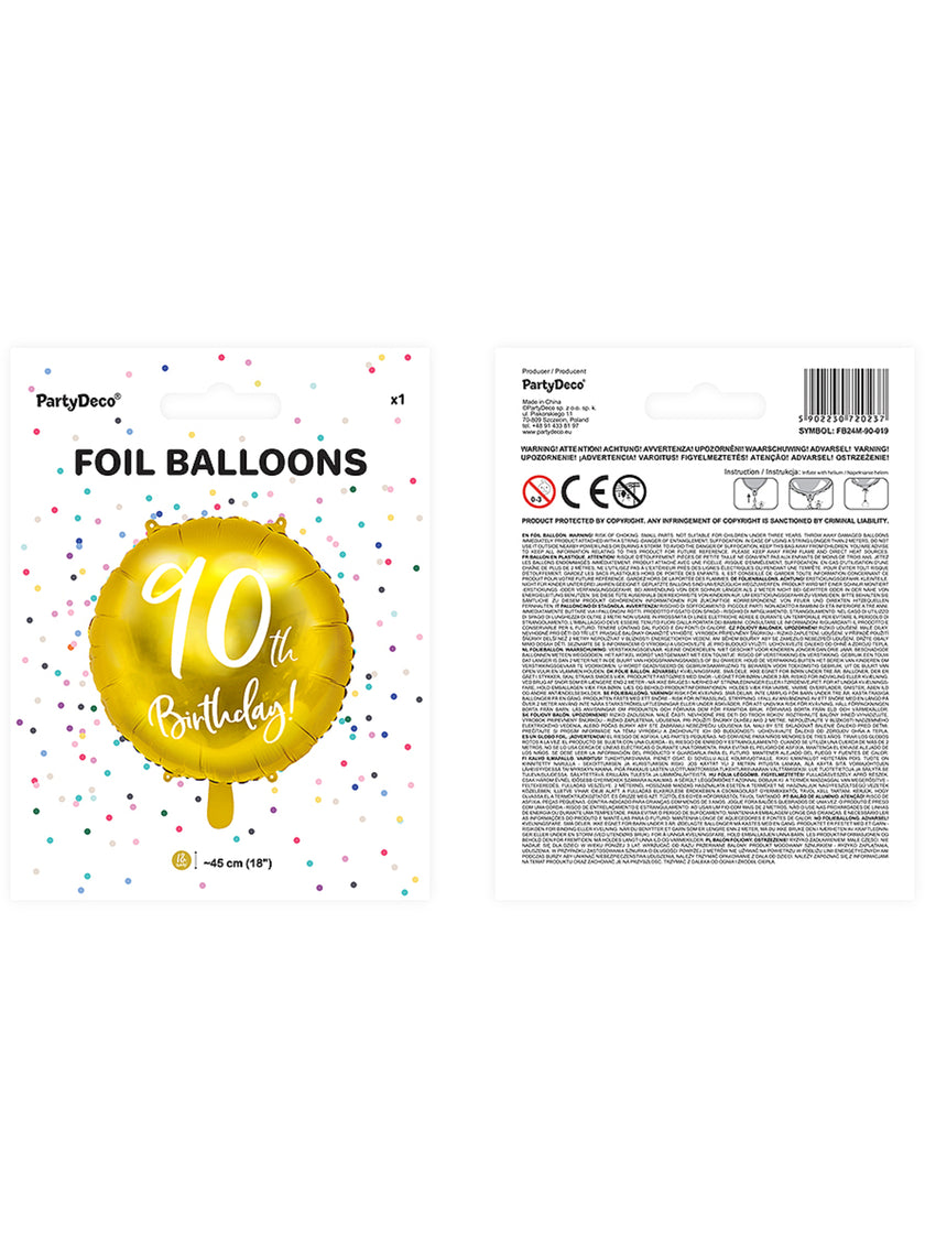 Ballon 90 th Birthday doré (45 cm)
