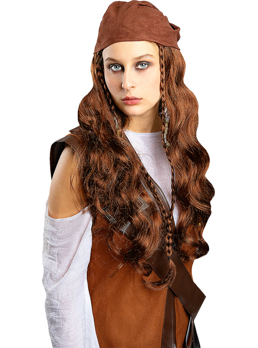 Perruque pirate marron femme