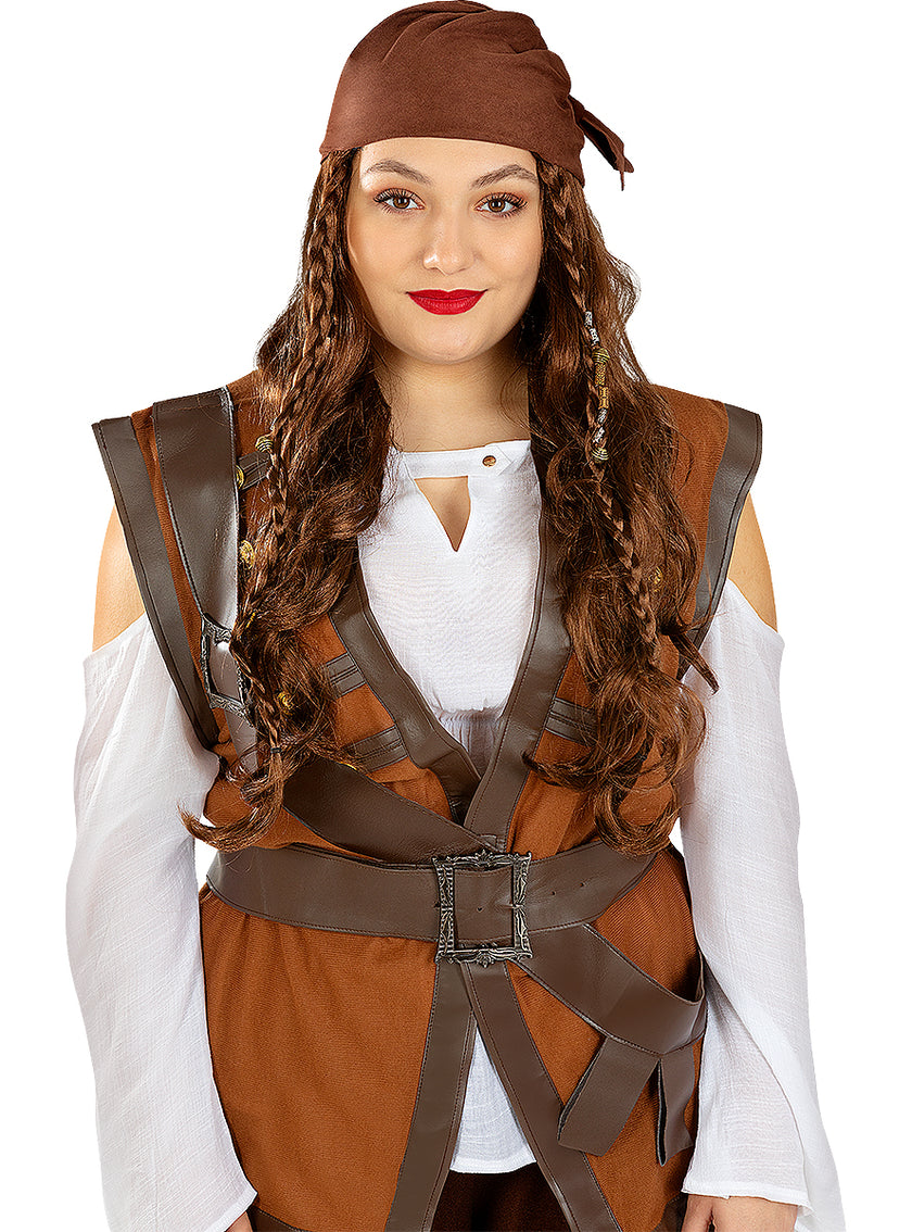 Perruque pirate marron femme