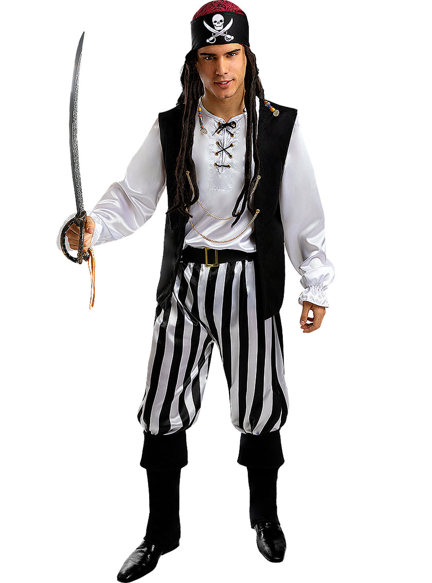 Déguisement pirate à rayures homme grande taille - Collection Blanc et Noir