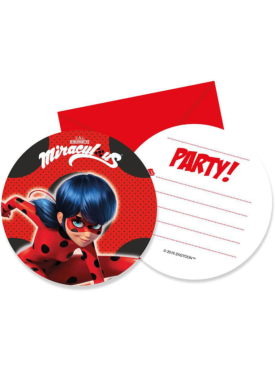 6 invitations Ladybug - Les Aventures de Ladybug et Chat Noir
