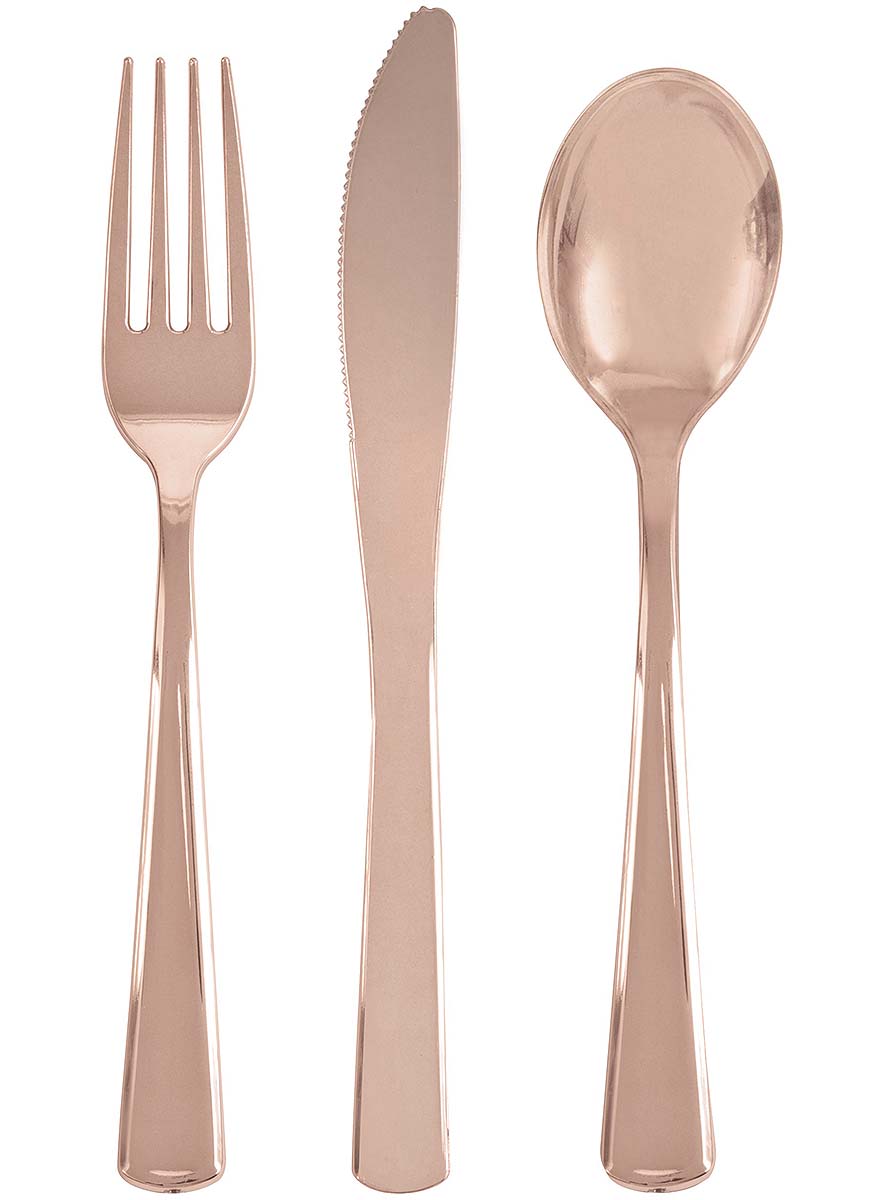 18 couverts rose gold en plastique - Gamme couleur unie