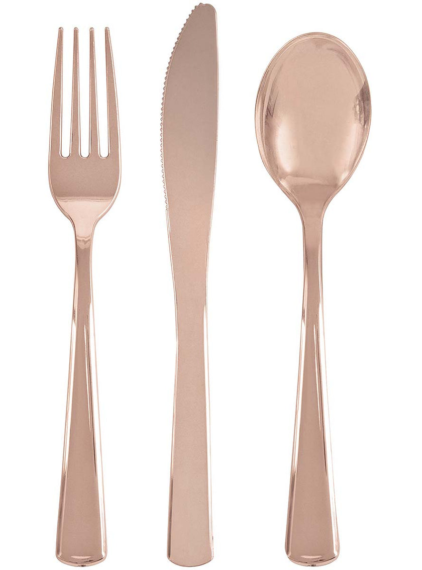 18 couverts rose gold en plastique - Gamme couleur unie