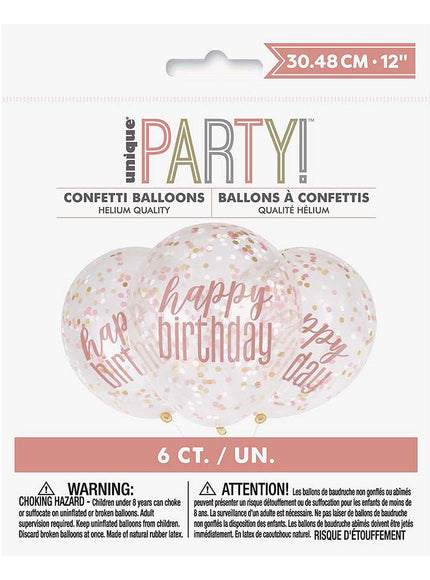 6 ballons avec confettis rose gold 