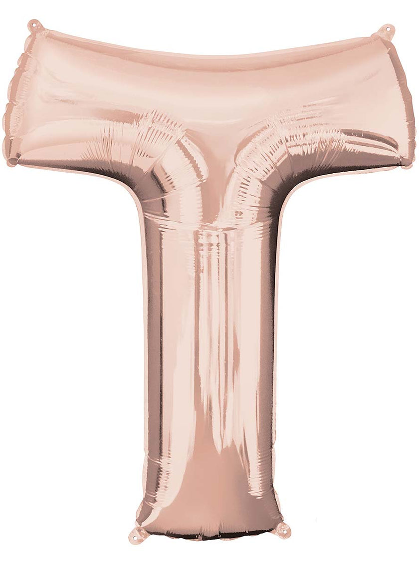 Ballon aluminium lettre T doré rose (81 cm)