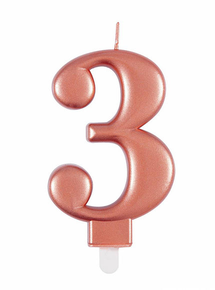 Bougie anniversaire rose gold chiffre 3