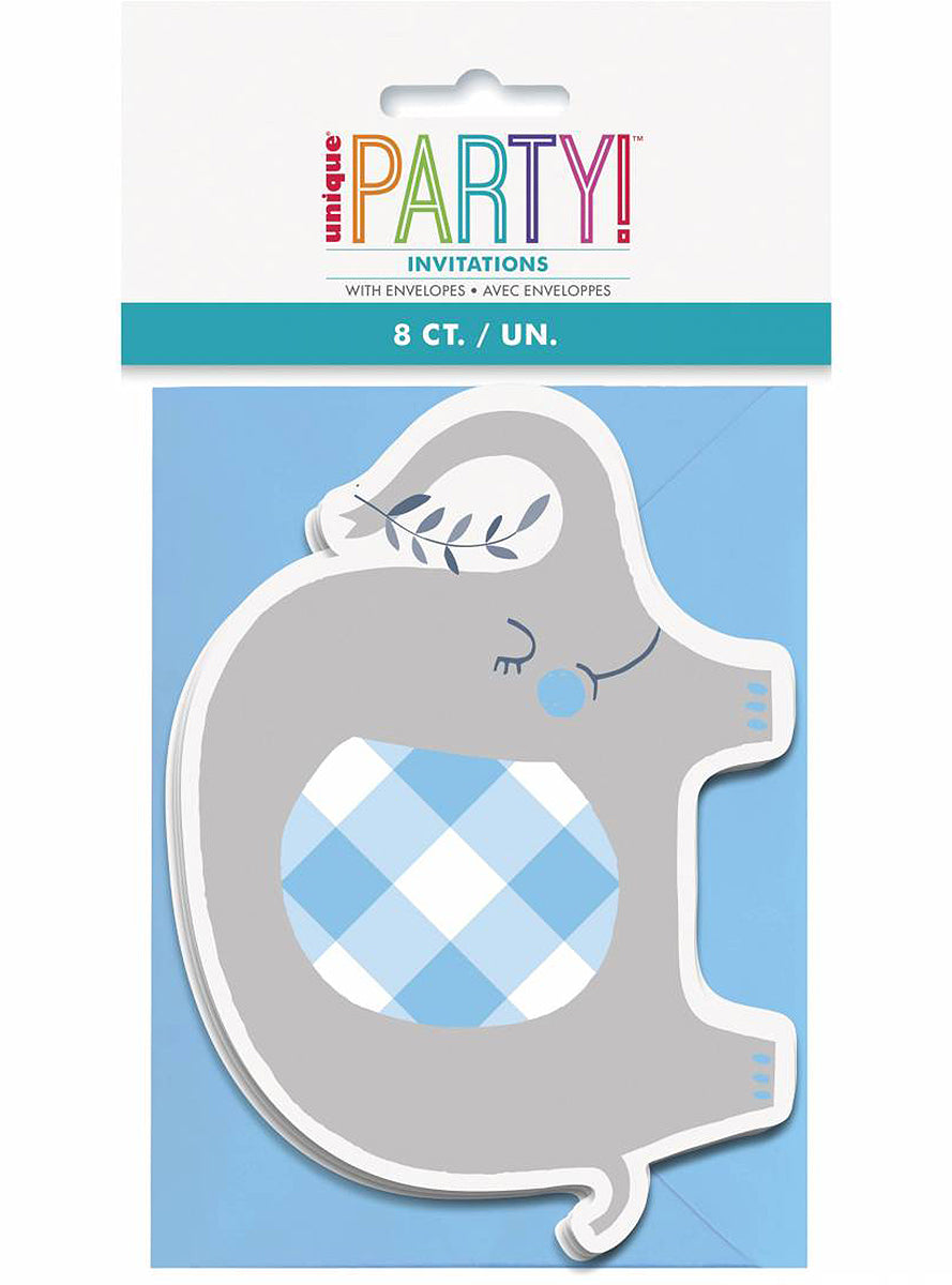 8 invitations éléphant bleu baby Shower - Blue Floral Elephant