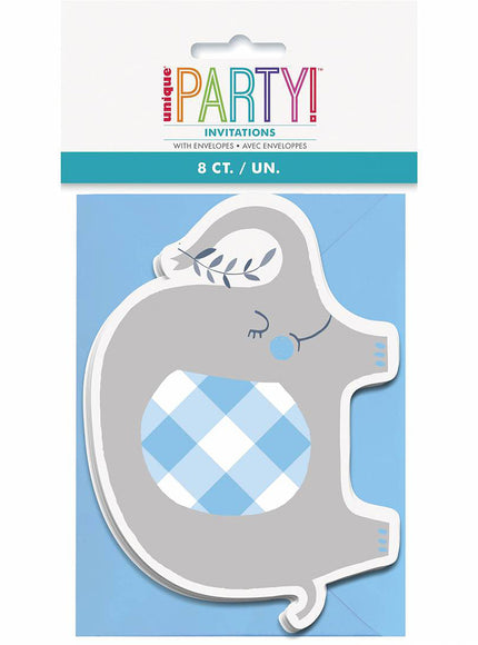 8 invitations éléphant bleu baby Shower - Blue Floral Elephant