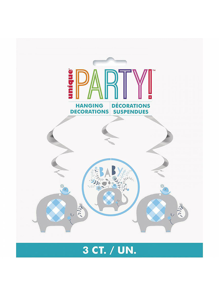 Kit de 3 spirales à suspendre bleu éléphants baby Shower - Blue Floral Elephant