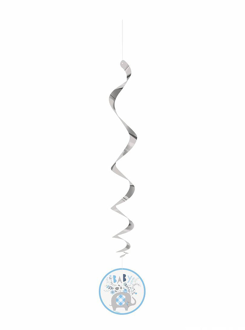Kit de 3 spirales à suspendre bleu éléphants baby Shower - Blue Floral Elephant