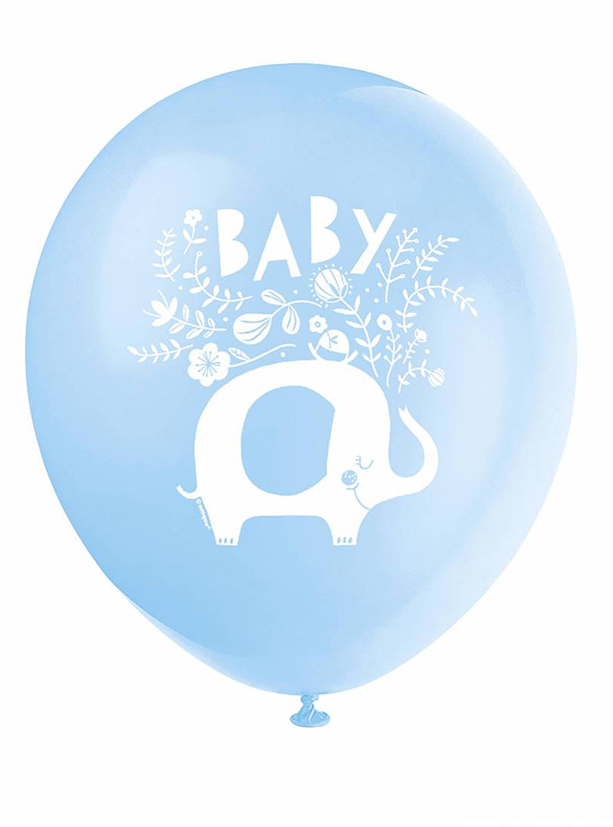8 ballons en latex (32 cm) éléphant bleu baby Shower - Blue Floral Elephant