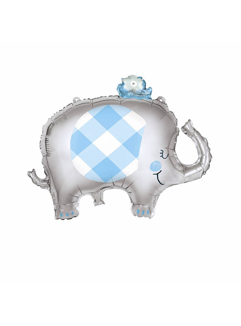 Ballon alu (74cm) élephant bleu baby shower - Blue Floral Elephant