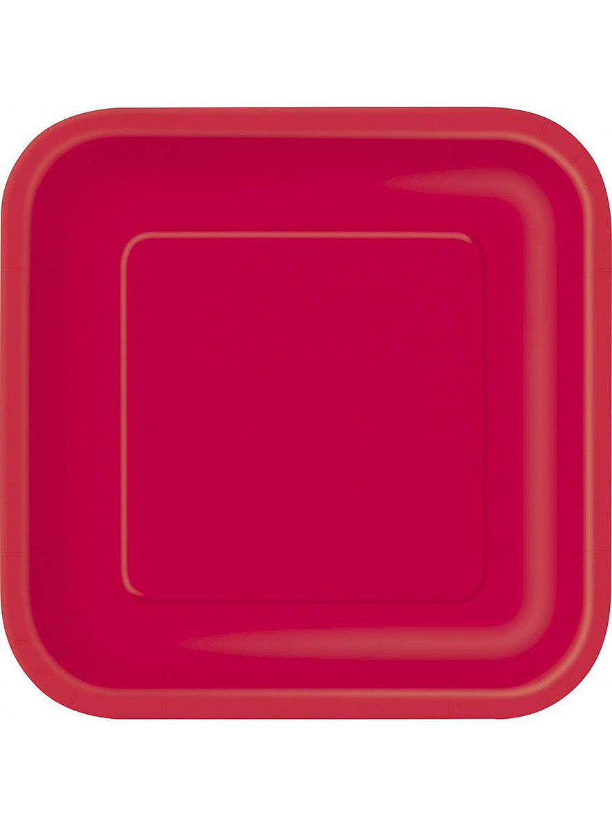 16 petites assiettes carrées rouges (18 cm) - Gamme couleur unie