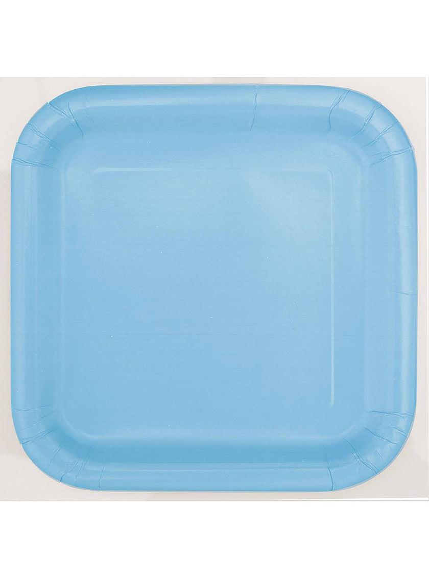 14 assiettes carrées bleu ciel (23 cm) - Gamme couleur unie