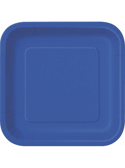 14 assiettes carrées bleu foncé (23 cm) - Gamme couleur unie